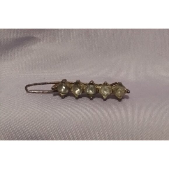 Vintage Hair Pin Barrette With Five Clear Rhinestones - Picture 1 of 4
